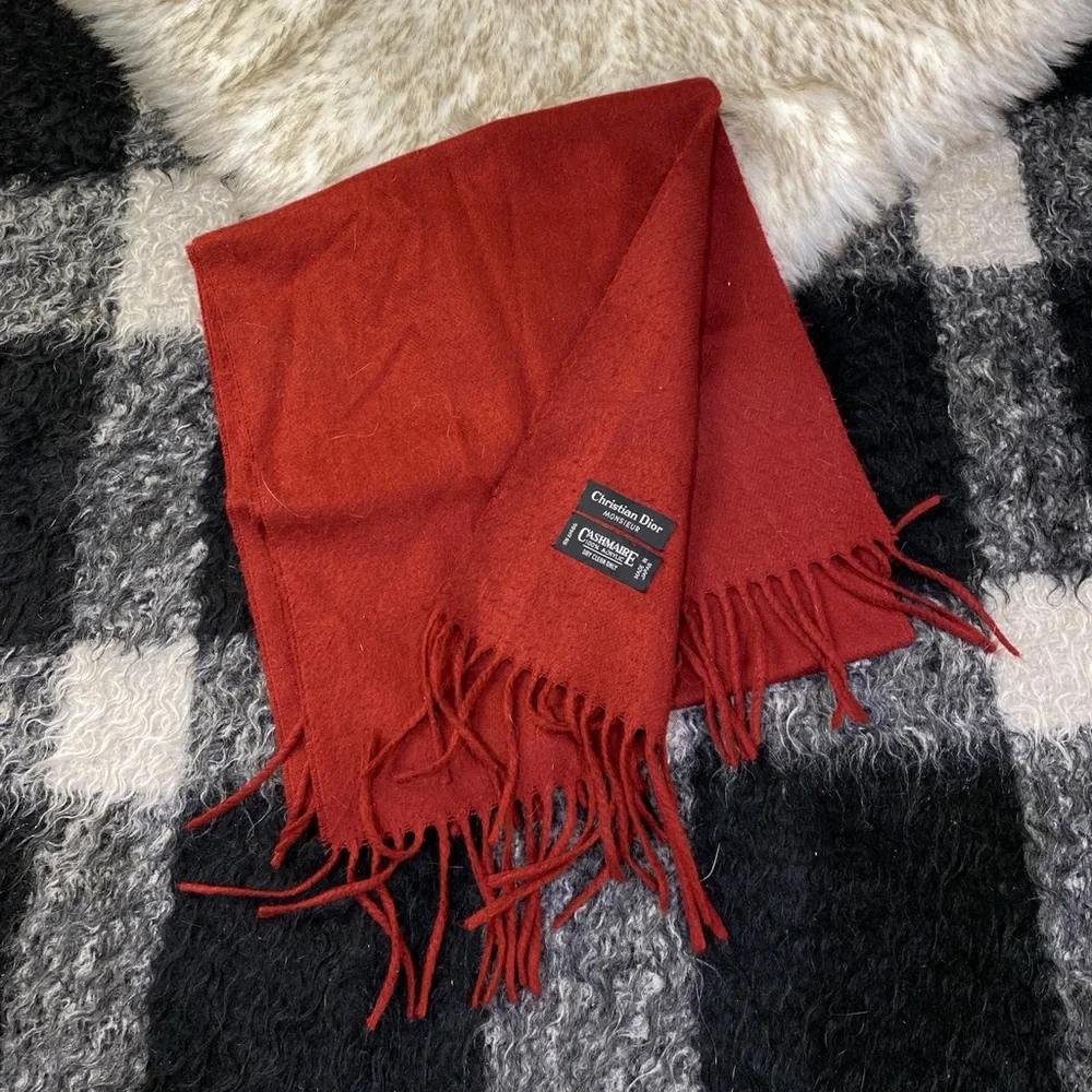Vintage 90s Christian Dior red acrylic front scarf 11” x 48”
